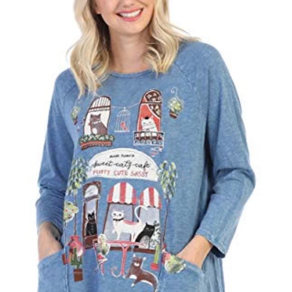 Jess & Jane Cat Cafe Graphic Tunic NWT - Picture 8 of 8